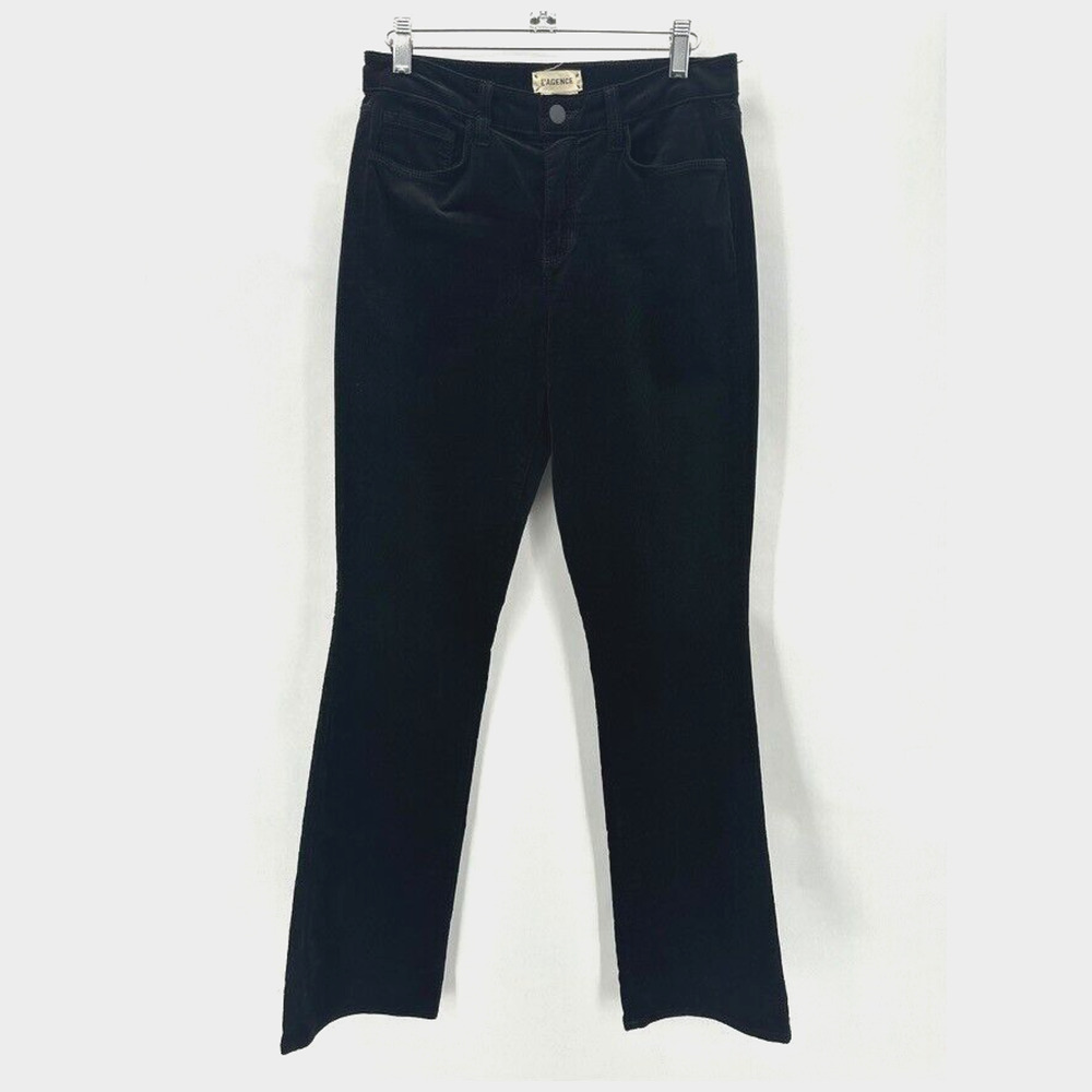 L'AGENCE Oriana Straight‎ Leg Pants Womens 26 Black Velvet Glam Date Preppy City